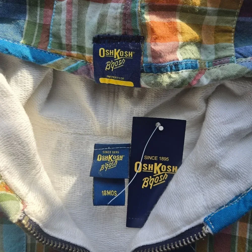 Oshkosh Toddler Kids Unisex Patchwork Full Zip Hooded Jacket 18m NWT